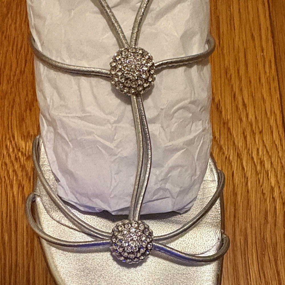 Stuart Weitzman Metallic Silver Flat Sandals - Picture 5 of 11